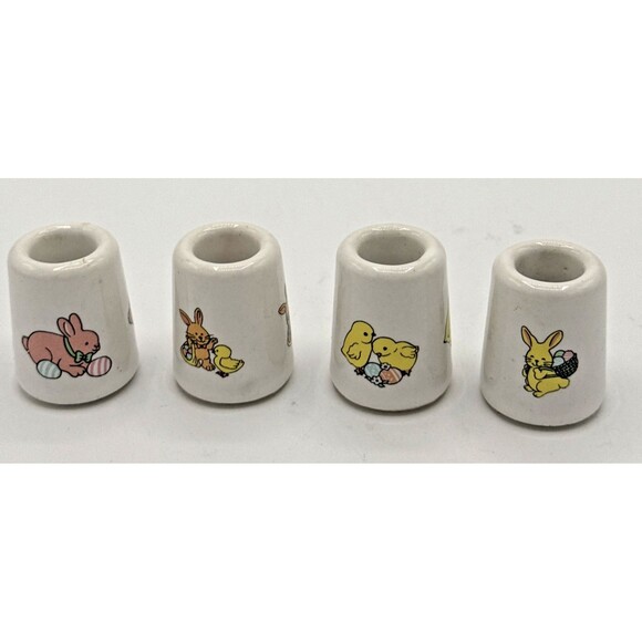 Vintage Lefton Easter Bunny & Chicks Thimble Style Candle Holders Set of 4 - Picture 2 of 16